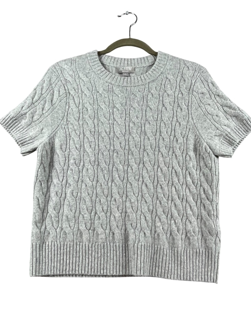 J. Crew Gray 100% Cashmere Cable Knit Crewneck Stylish Cozy Feminine Sweater - L